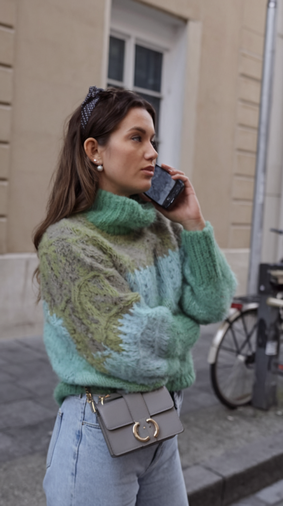 Pastel green and blue mohair sweater