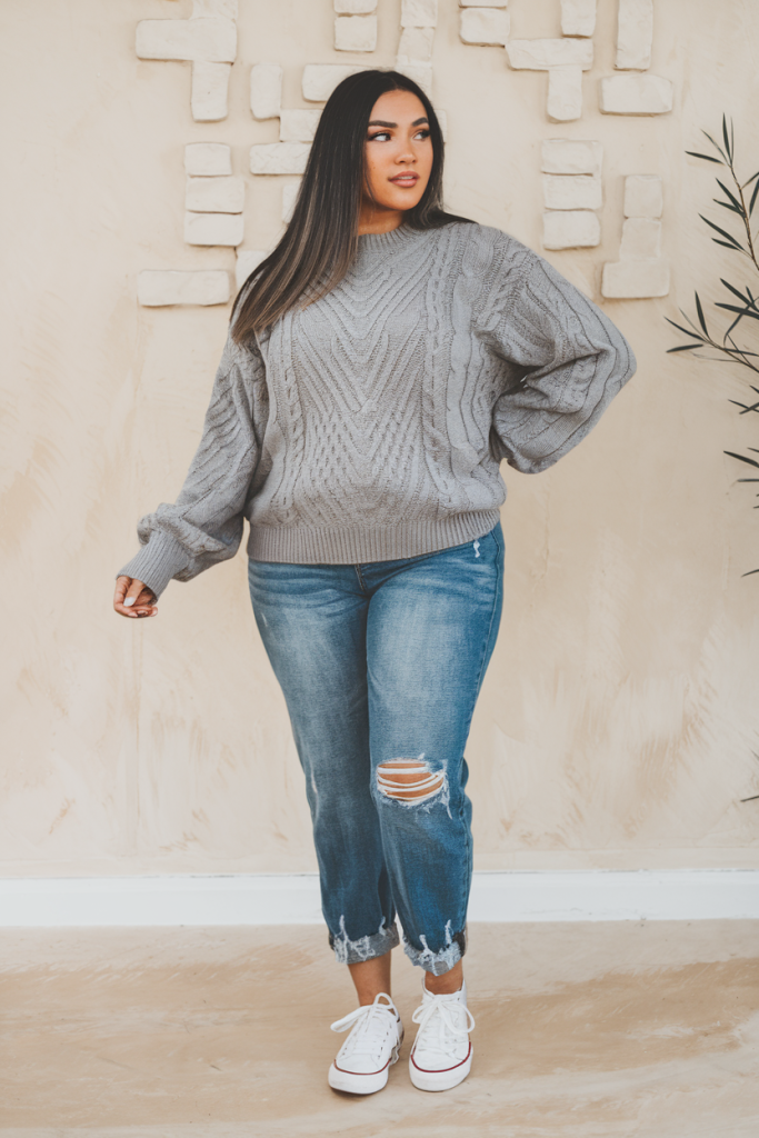 Grey oversized sweater with ripped jeans