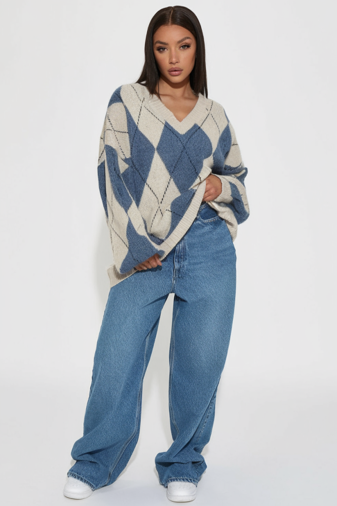 Blue and cream Argyle sweater