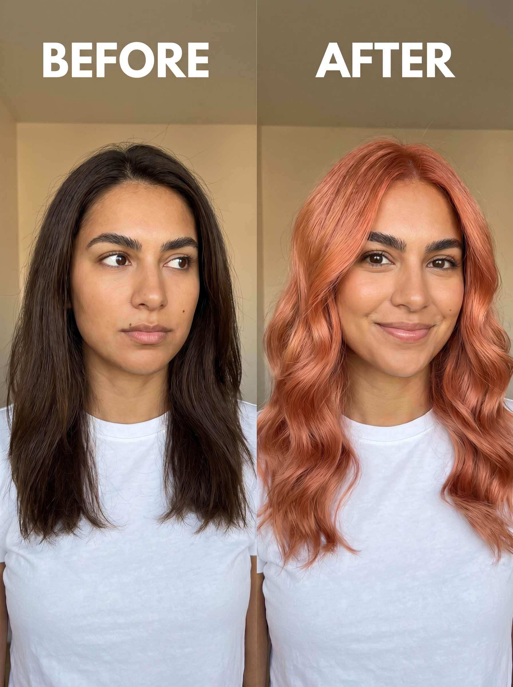 Peach-Copper Summer Glossing Ideas 2026 Soft, radiant peach-copper hair with a glossy finish, ideal for 'copper hair summer ideas 2026' and beach days. Features subtle strawberry blonde highlights.