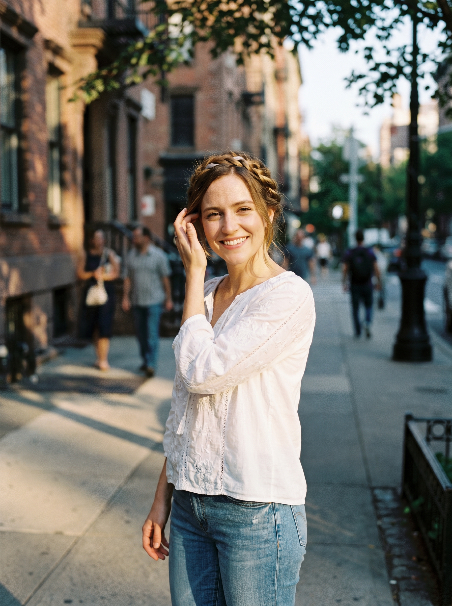 Romantic Ribbon Braid Crown: Hairstyles Summer Medium Hair 2026 Romantic 'Ribbon Braid Crown' in apricot crush and linen blonde, a playful idea for hairstyles summer medium hair 2026. This feminine style is perfect for festivals, date nights, or everyday wear.