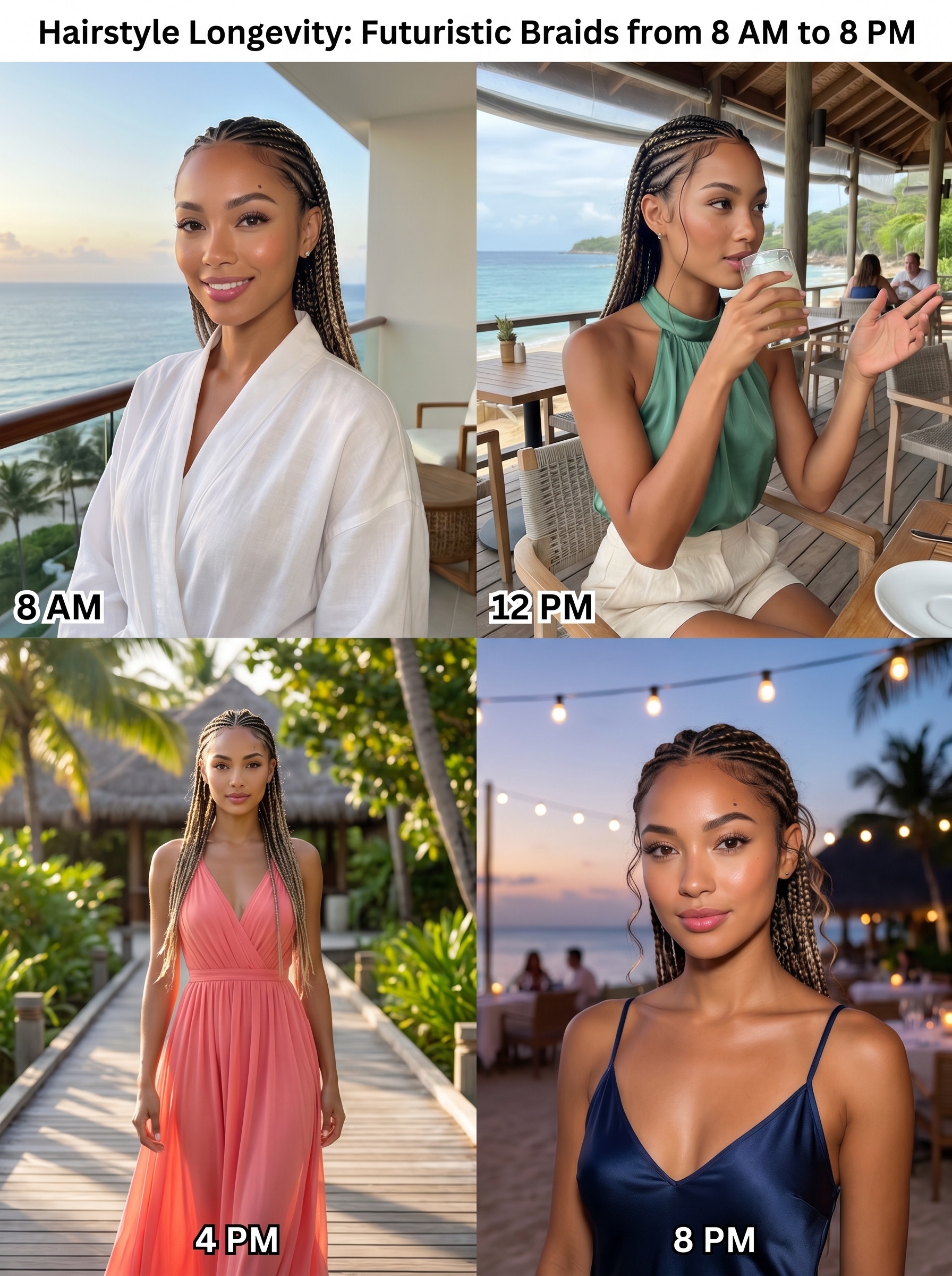 Sleek Symmetrical Braids | Modern Long Hair Summer Styles 2026 Sleek Espresso Gloss and Linen Blonde long hair summer hairstyle 2026 of Futuristic Minimalist Symmetrical Braids, styled for a resort party.