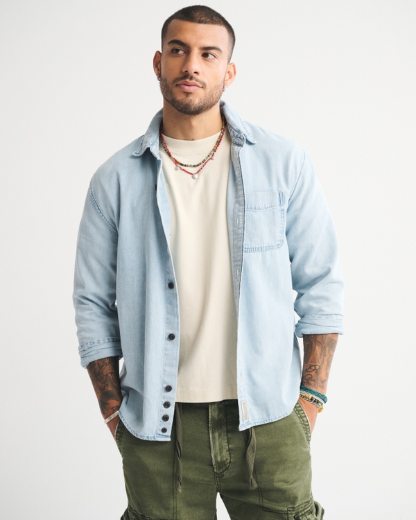 top Abercrombie & Fitch Men's Denim Button-Up Shirt Abercrombie & Fitch $39.99