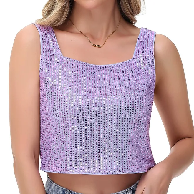 top Anna-Kaci Women's Cropped Sequin Tank Top Alilang Marketplace $32.99