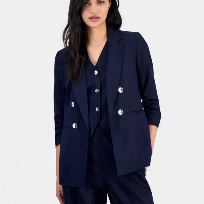 outerwear Bar III Women's Ruched-Sleeve Linen Blazer Macy's $82.99
