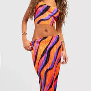 two piece set Boohoo Tops | Abstract Printed Plisse Maxi Skirt & Crop Top Both Size 8 | Color: Orange/Purple | Size: 8 | Itskelseymc's Closet Poshmark $20