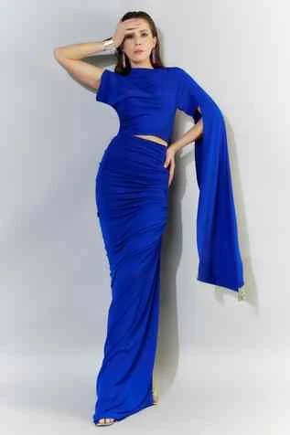 matching set Cowl Neck Polyester Top and Gathered Skirt Set Aza Fashions $178