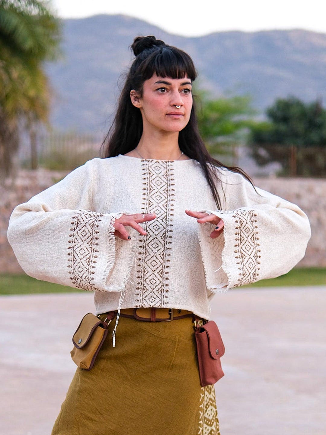 top Cream Embroidered Bell Sleeve Top Boho Peasant Blouse Etsy - CrystalHealStore $42.59