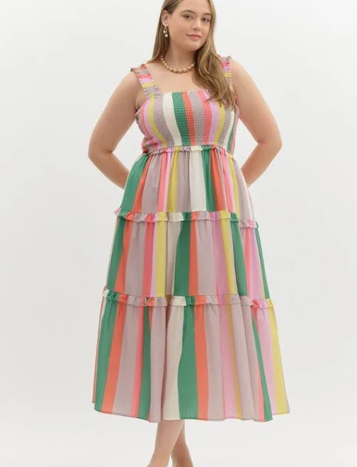 dress Entro Striped Tiered Midi Dress June Adel $60.99
