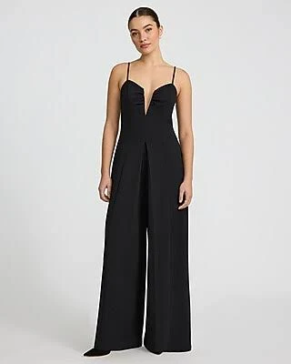 jumpsuit Express Women's Crepe Deep V-Wire Pleated Wide Leg Jumpsuit with Pockets Express $35.2