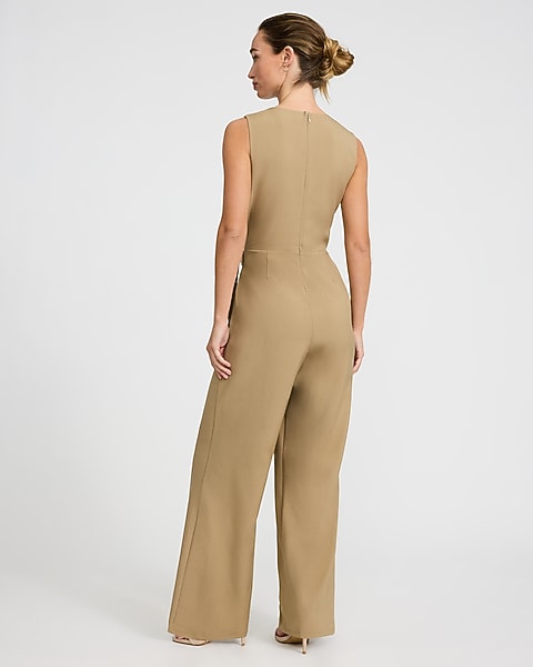 jumpsuit Express Women's Tailored V-Neck Sleeveless Wide Leg Palazzo Jumpsuit with Pockets Express $59