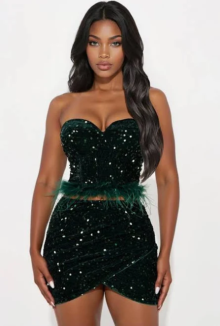 matching set Fashion Nova Embellished Strapless Velvet Tube Top Mini Skirt Set Fashion Nova $12.98