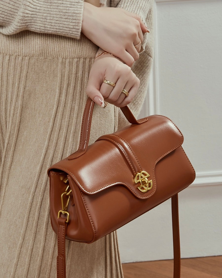 bag Genuine Leather Top-Handle Bag with Signature Gilded Lock Closure Veloisse Bags $148