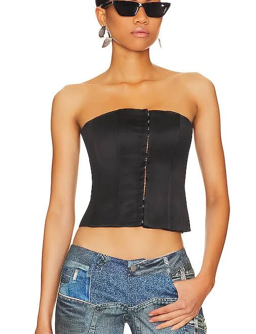 top GUIZIO Satin Corset Top in Black - size L REVOLVE $128