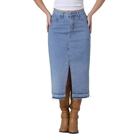 skirt Inspire Chic Women's High-Waisted Stretch Denim Midi Skirt Walmart - Tasharina Corp $31.99