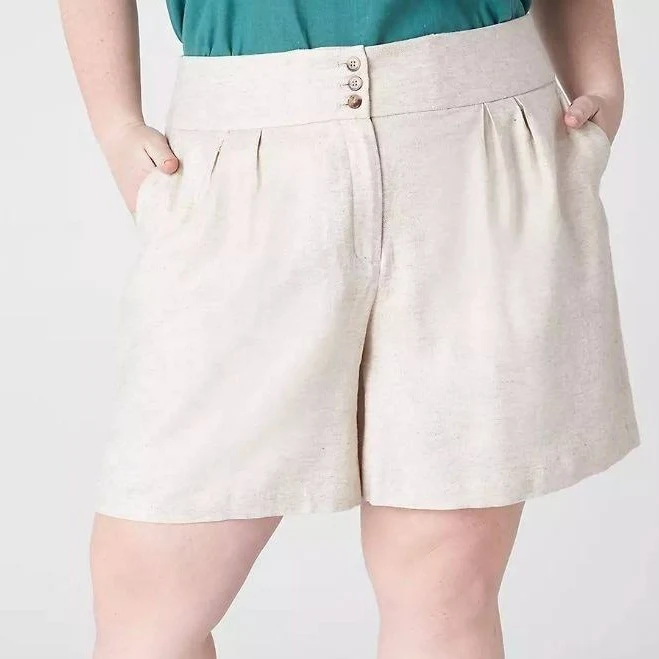 shorts Lane Bryant Soft Linen Blend City Shorts Beige High-rise Pleated Size eBay - sexycurvygirls $23.99