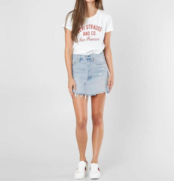 skirt Levi's Denim Distressed Raw Hem Cotton Mini Skirt In Blue blue Stylight Inc. $95