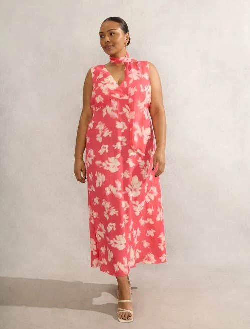 dress Live Unlimited Women's Floral Midi Dress with Neck Scarf Nordstrom $199