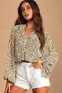 top Lulus Floral Print Balloon Sleeve Top Lulus $49
