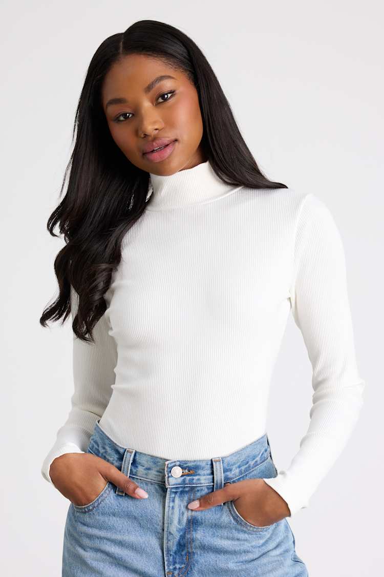 top Lulus Ribbed Long Sleeve Mock Neck Bodysuit Lulus $35