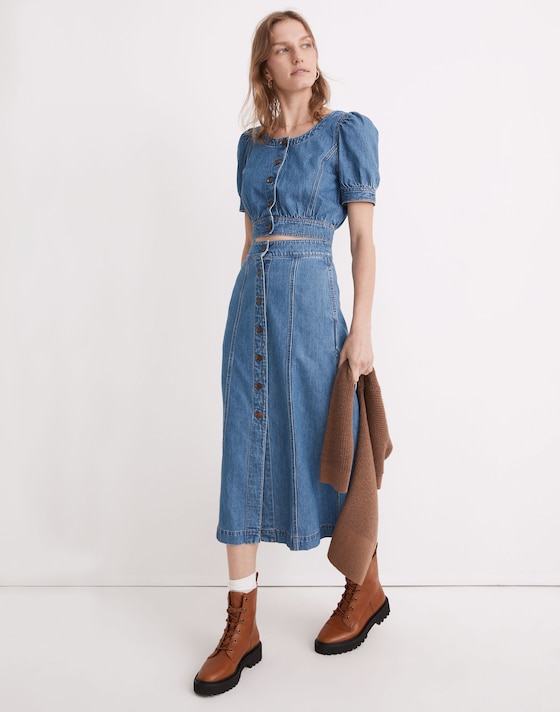 skirt Madewell Women's Denim Button-Front A-Line Midi Skirt Madewell $138