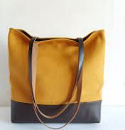 bag Mustard Yellow Canvas Tote Bag: Real Leather Bottom & Handles Etsy - allbyFEDI $74.46