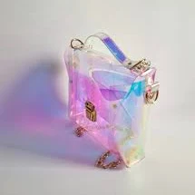 bag Shoulder Bag Holographic Vinyl Purse Y2K Rainbow Iridescent Handbag Chain Strap Festival Statement Piece Color Shifting Design Vegan Etsy $93.5
