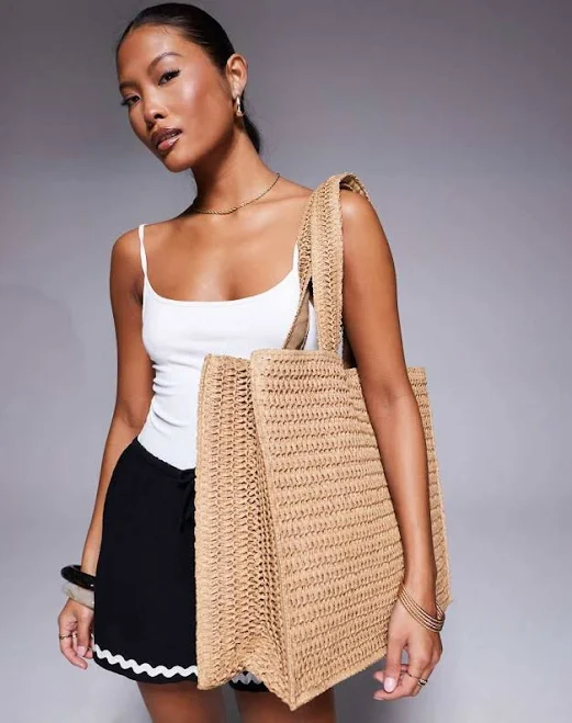 bag South Beach shoulder straw beach tote bag in beige-Neutral ASOS $32
