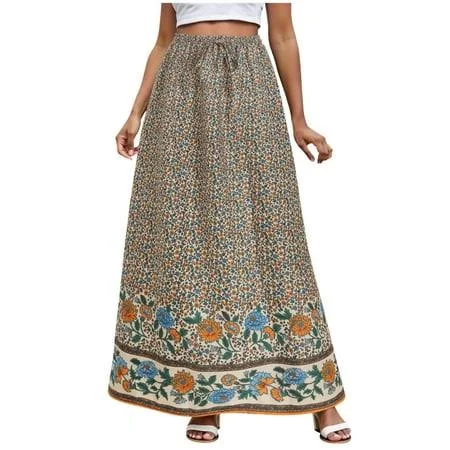 skirt Vigerkar Womens Boho Maxi Skirt 2025 Summer Floral Print Flowy Long Skirts Trendy Smocked High Waisted Tiered Maxi Skirts Orange, XXL, Women's, Size: Walmart - HaoBing Shop $18.33