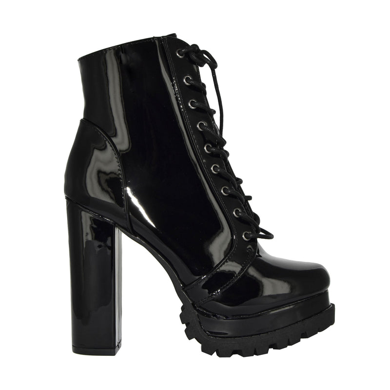 shoes Wild Diva VIVIAN-01 Lace-Up Lug Sole Faux Leather High Platform Combat Boots Wild Diva $45