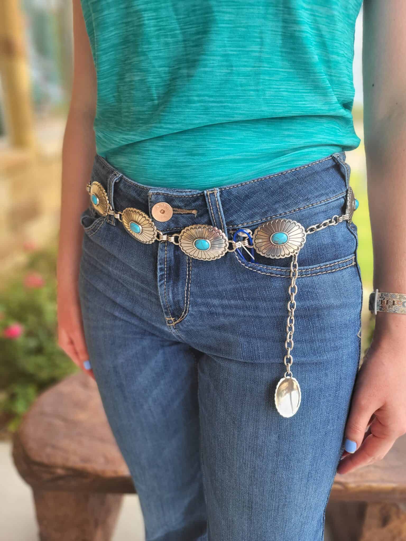 accessory Women's Silver Turquoise Concho Belt Saddle Rags $87.99
