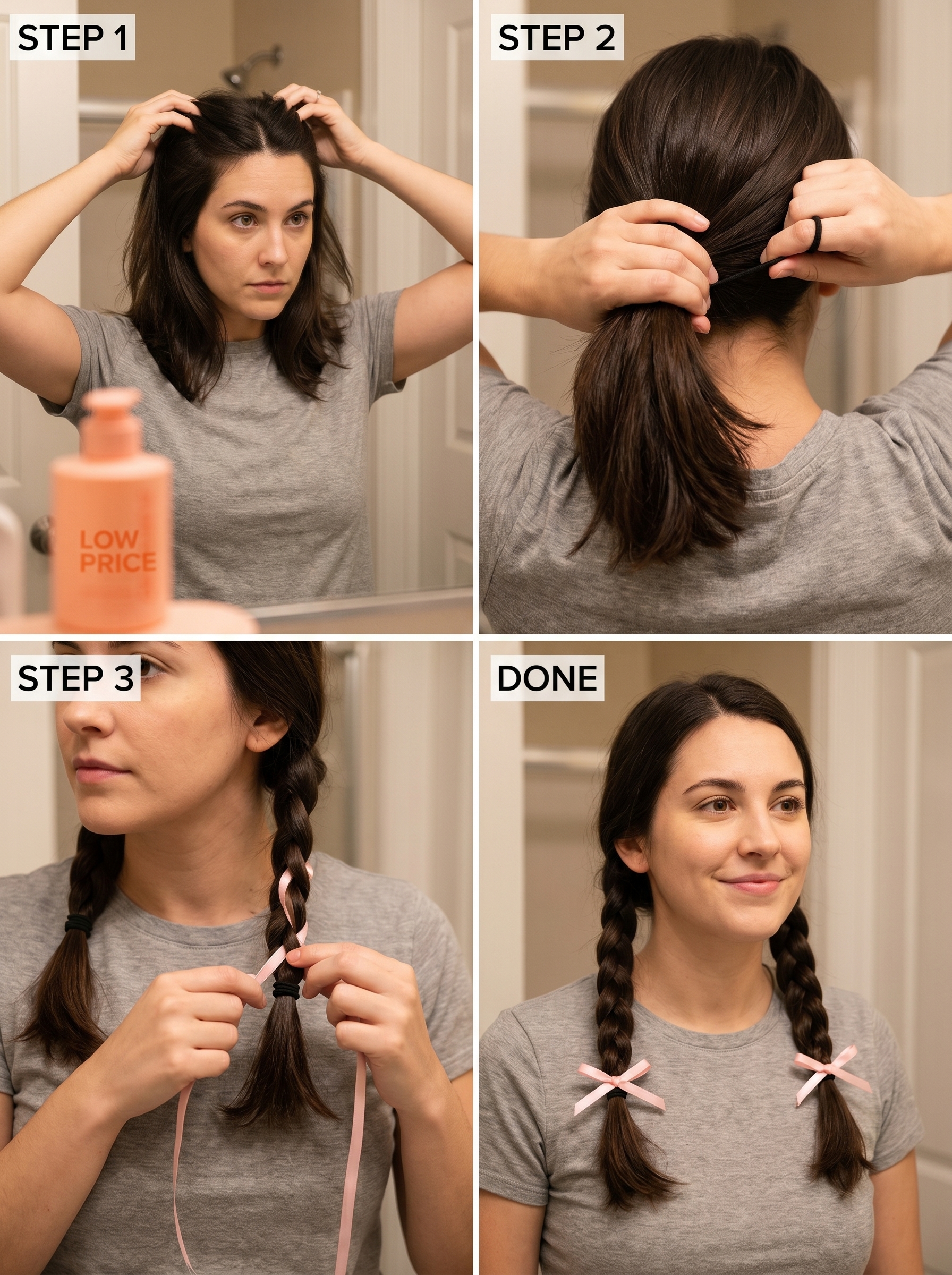 Ribbon-Intertwined Pigtails: Simple Summer Hairstyles 2026 Playful Ribbon-Intertwined Pigtails for simple summer hairstyles 2026, featuring vibrant silk ribbons woven into hair, perfect for festivals or garden parties.