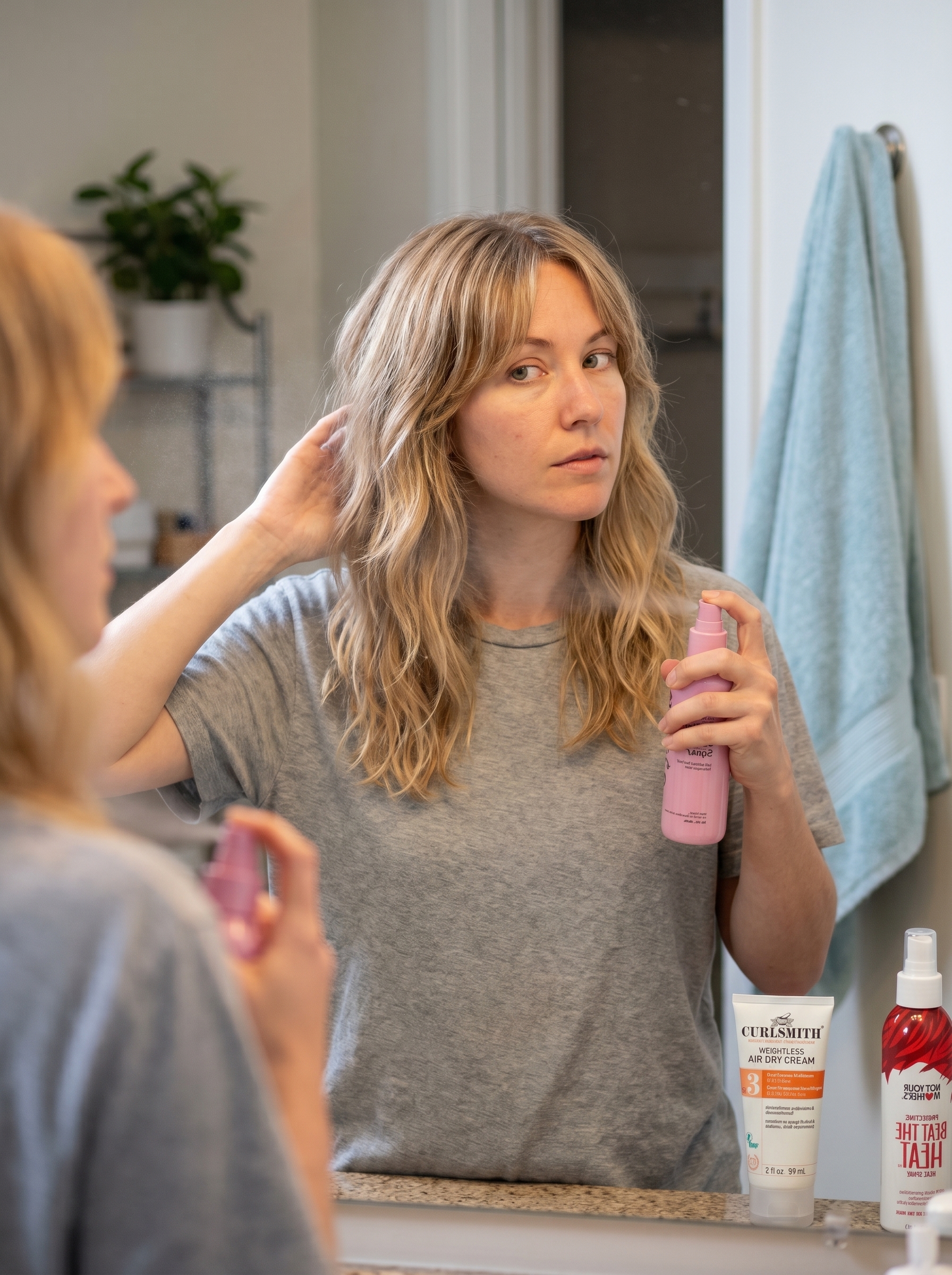 Beachy Shag with Bangs: Simple Summer Hairstyles 2026 Beachy 'Solar-Dried Shag with Curtain Bangs', an effortless retro look among simple summer hairstyles 2026. Perfect for casual outings.