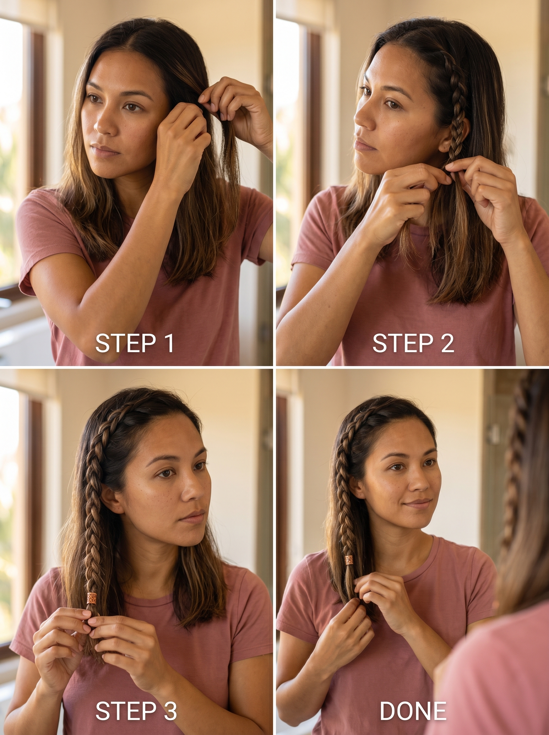 Playful and artistic sculptural baby braid accents with copper-penny tones, an edgy summer braid hairstyle 2026 great for festivals or beach days.