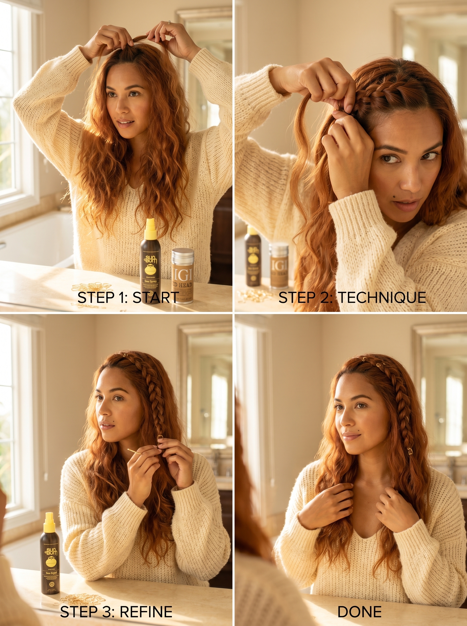 Edgy and modern sculptural baby braid accents in sun-bleached buttercream with metallic cuffs, a chic summer braid hairstyle 2026 for everyday or festivals.