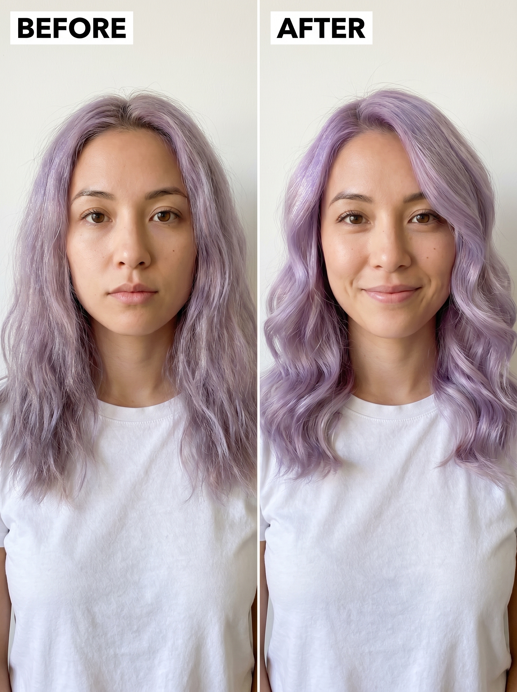 Dreamy digital lavender soft waves, shimmering with an iridescent finish, ideal for ethereal summer hairstyle ideas 2026. Perfect for festivals or date nights.