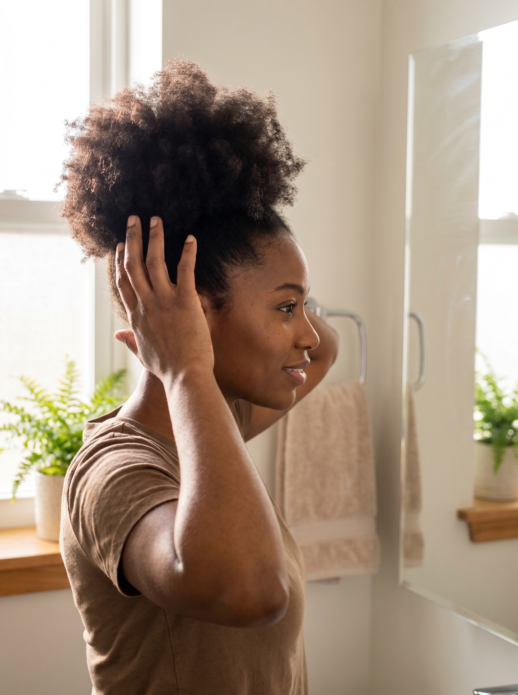 Chic Sculpted Afro-Puff 2.0 with precise edge mapping, a confident and bold choice for summer hairstyles black women 2026, ideal for professional or casual settings.
