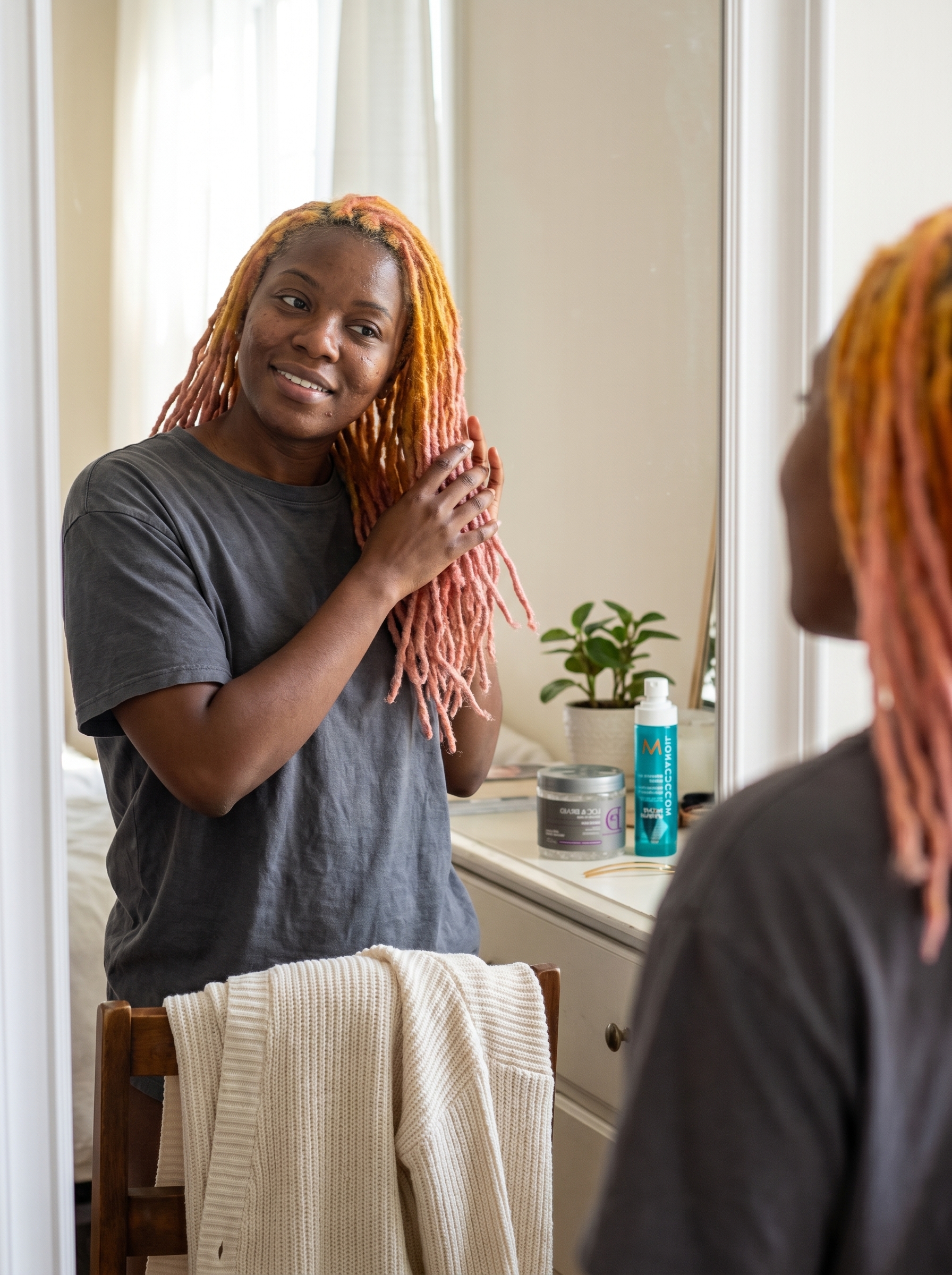 Artistic Sunset Ombré Loc Petals in vibrant orange, pink, and yellow, an elegant summer hairstyles black women 2026 for festivals.