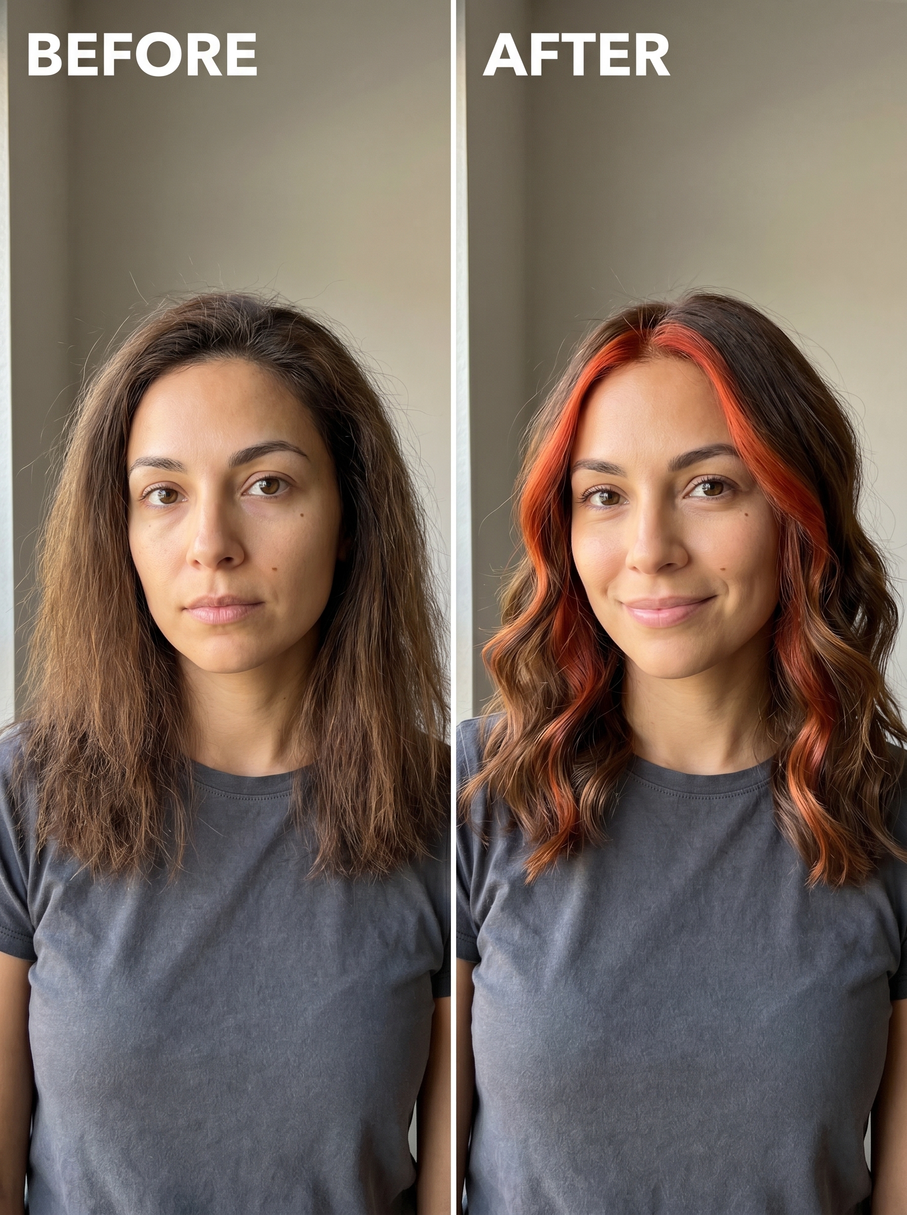 Bold Blood Orange Money Piece | Summer Red Hair Looks 2026 Bold blood orange money piece, an energetic summer red hair look 2026. Features bright orange-red framing the face against a natural base, ideal for festivals or parties.