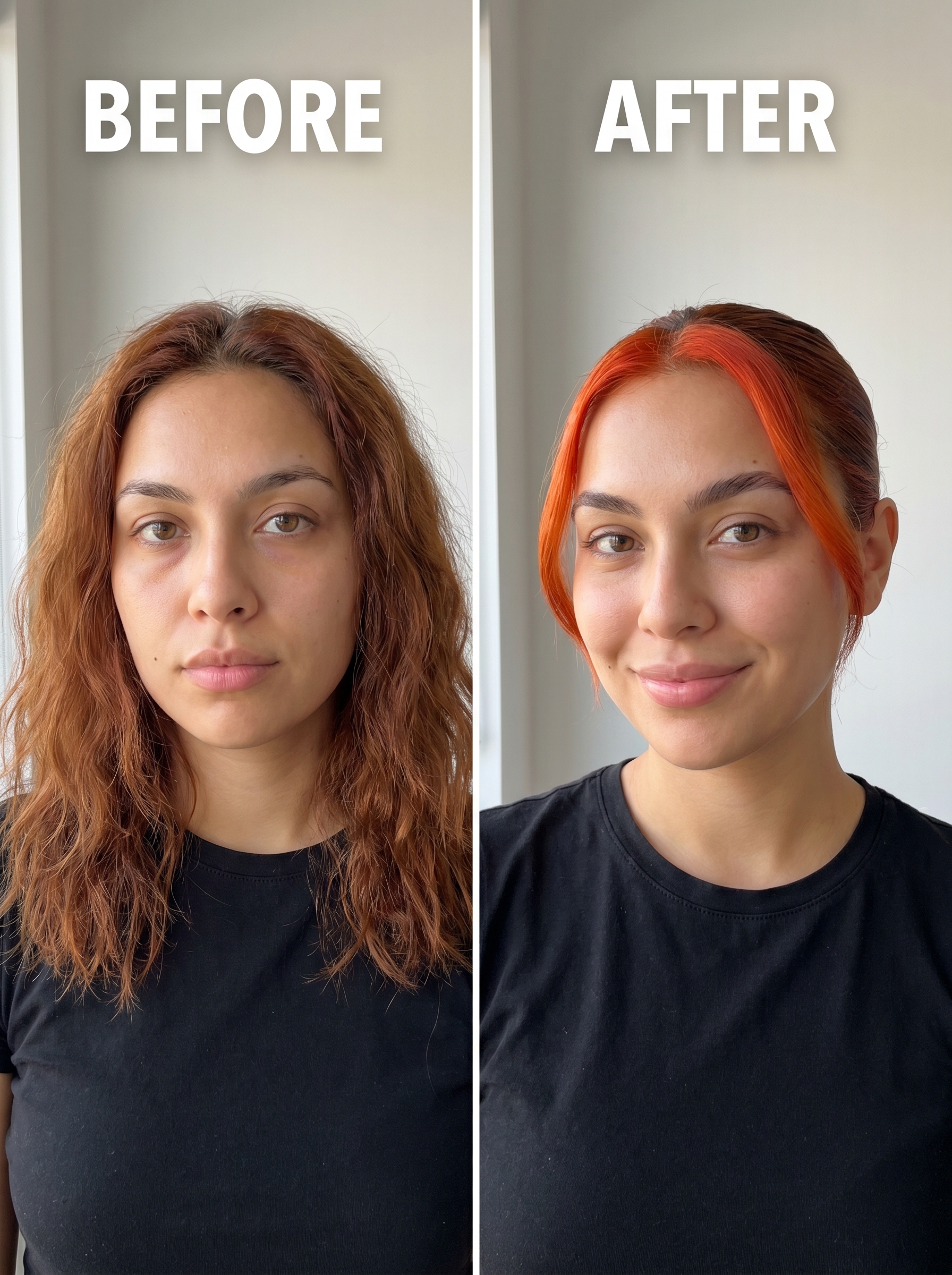 Bold blood orange money piece in a sleek Scandi-slick bun, showcasing modern summer red hair looks 2026. This chic and polished style is perfect for work, everyday wear, or festivals.