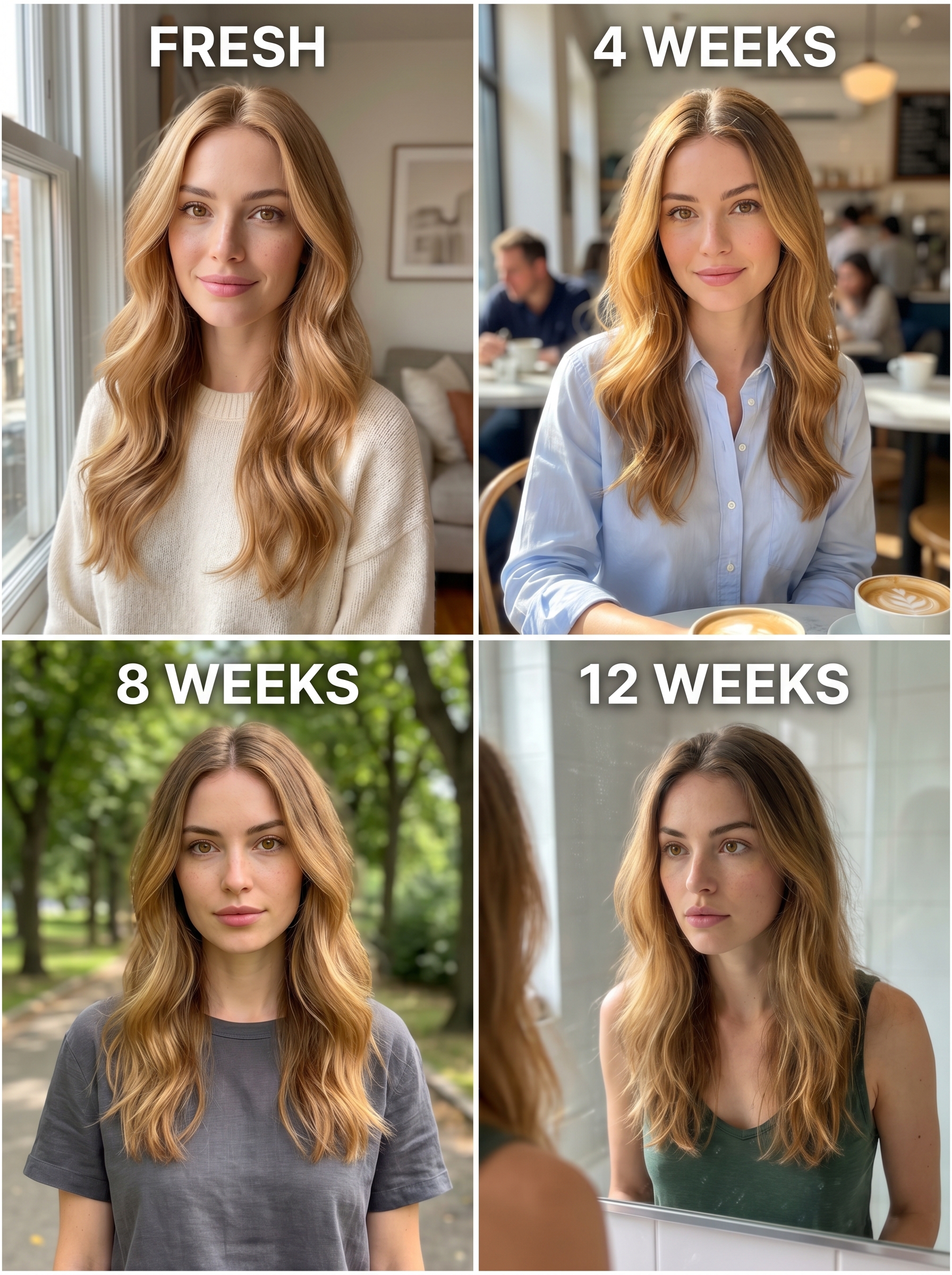 Natural and healthy translucent honey gloss hair with golden honey and warm amber tones, a radiant summer soft hair color 2026 option. Perfect for everyday wear, work, or casual outings, maintained with Kristin Ess gloss and UV spray.