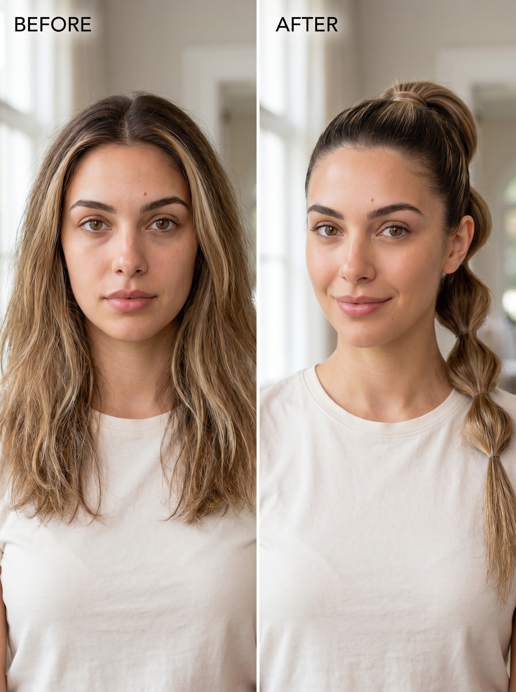 Playful Bubble Pony 2.0, a heat-proof summer wedding guest hairstyle 2026, showcasing syrup brunette hair styled into a voluminous, segmented ponytail. Perfect for a chic and fun outdoor event.