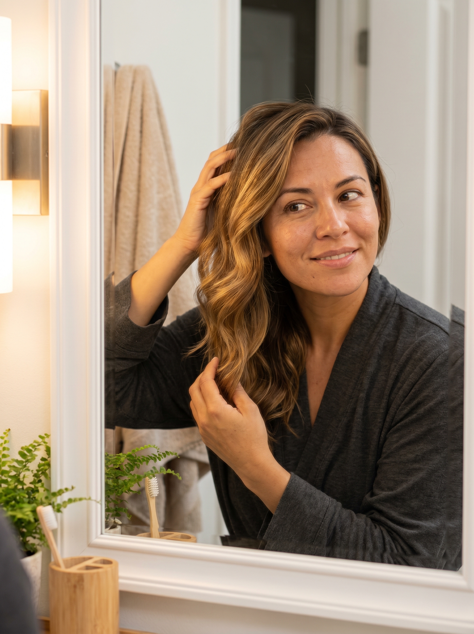 Glamorous Hollywood Ripple hairstyle, a timeless summer wedding guest hairstyle 2026, featuring syrup brunette hair styled with large barrel curls and a polished finish. Perfect for a sophisticated wedding.