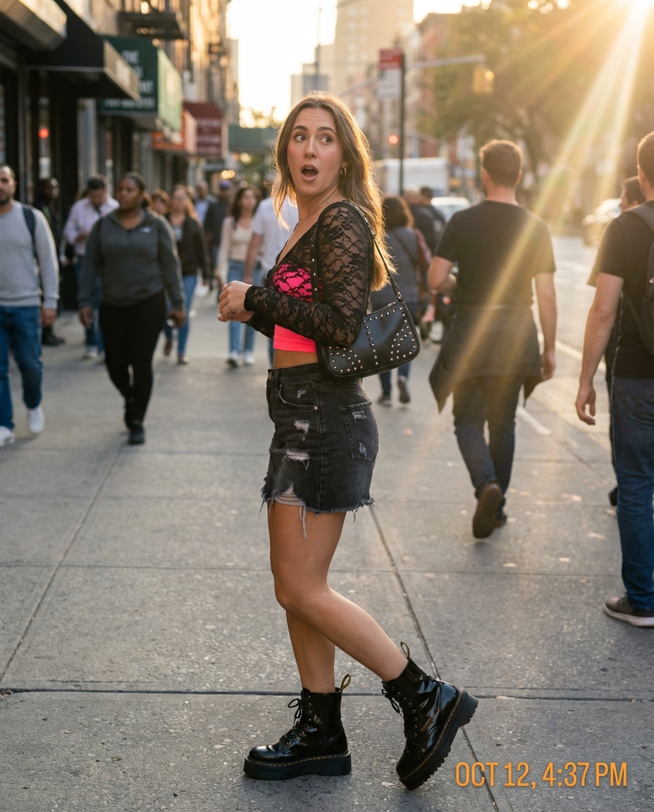 Edgy y2k summer outfits 2026 with baby pink baby tee, olive green low-rise cargo pants, chunky platform sneakers, silver chain necklaces, and black shoulder bag for a concert.