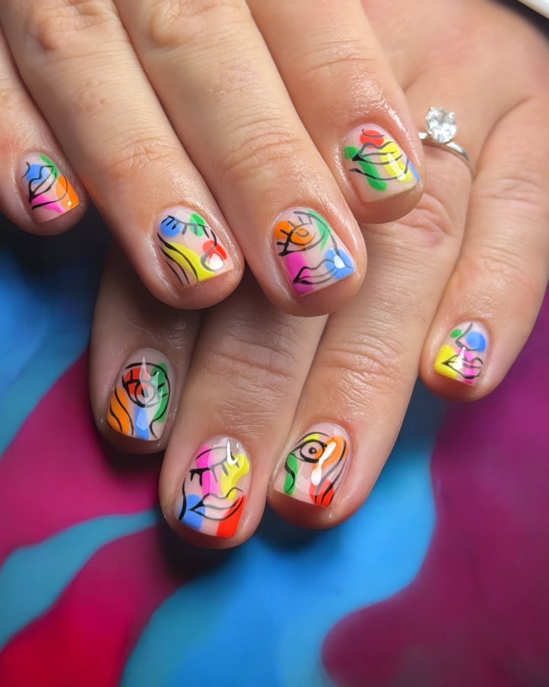 Abstract Colorful Art Short Round Nails