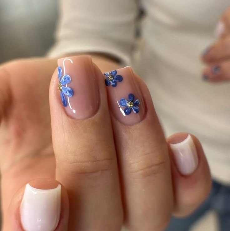 Barely There Blue Floral Natural Nails