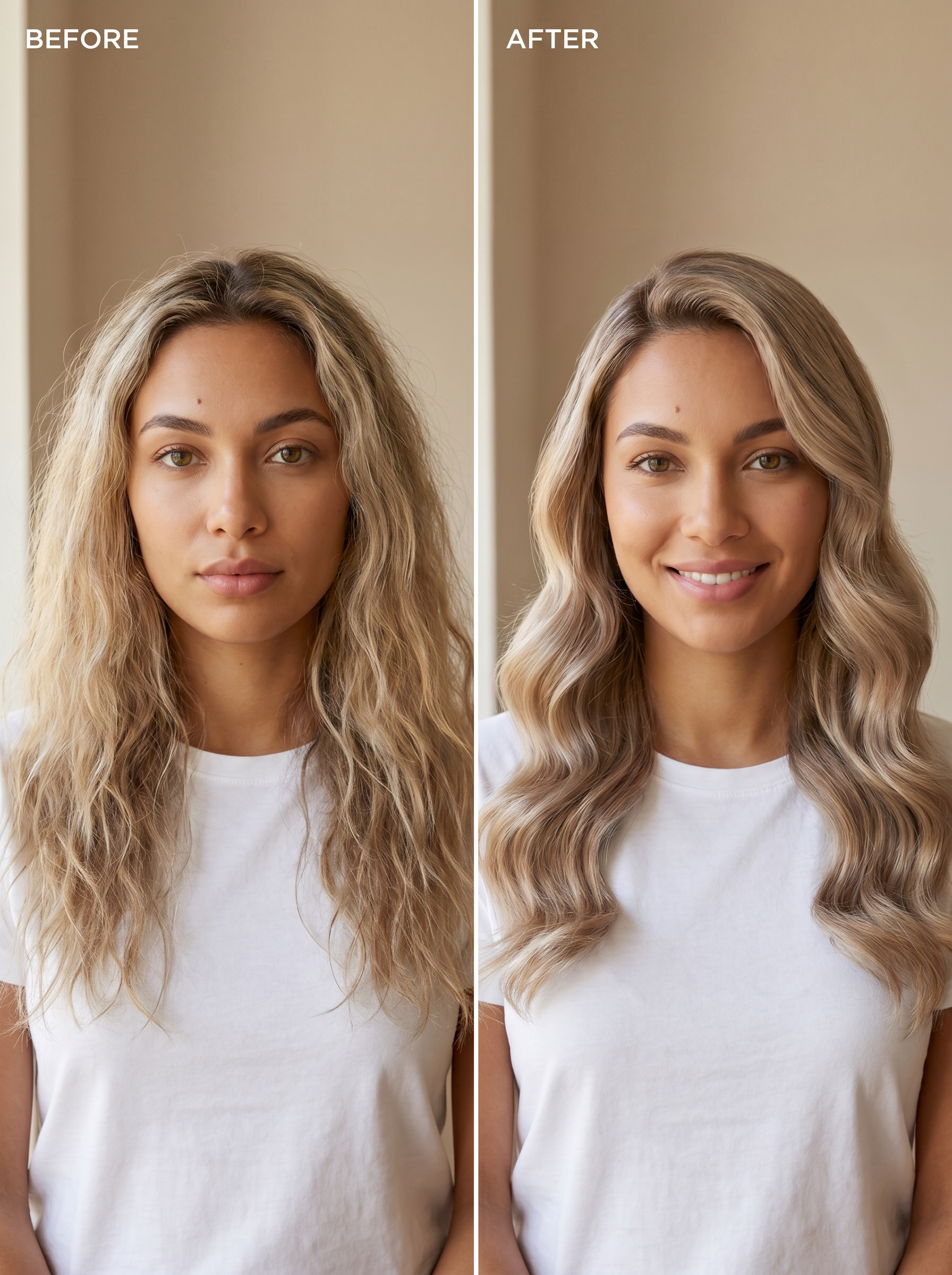 Edgy Mermaid Beach Waves Hair Summer 2026 Modern blunt-end mermaid style with platinum blonde and iridescent shimmer, featuring soft flowing waves and sharp ends for beach waves hair summer 2026. Ideal for fashion-forward events.