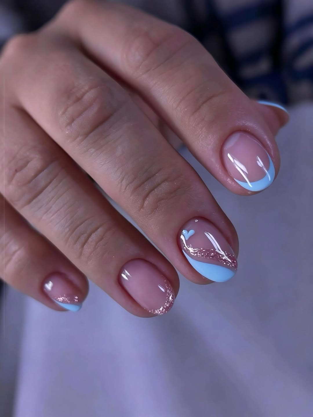 Blue French Tips with Glitter Accent Nails