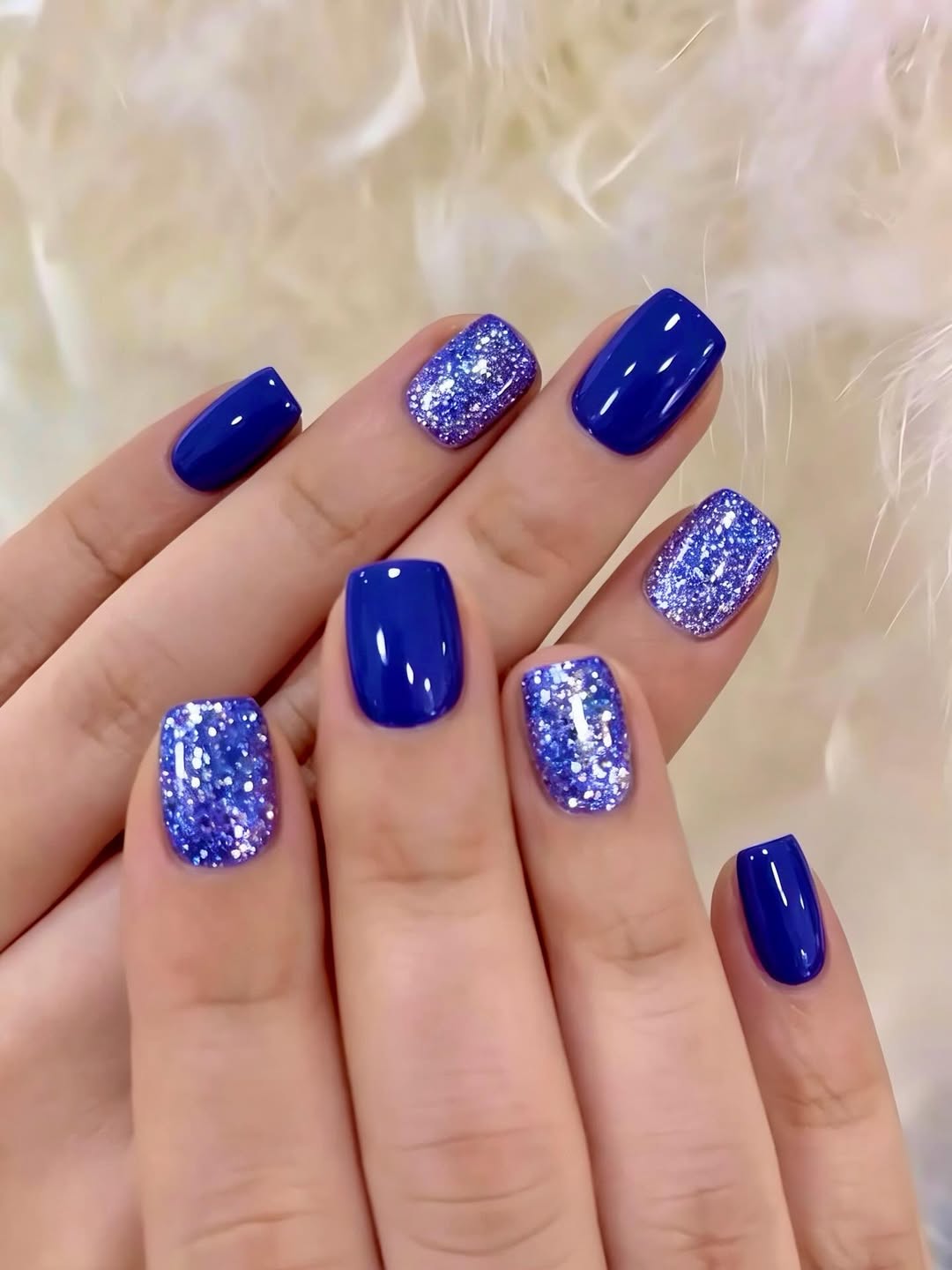 Blueberry Bliss Glitter Accent Squoval Nails