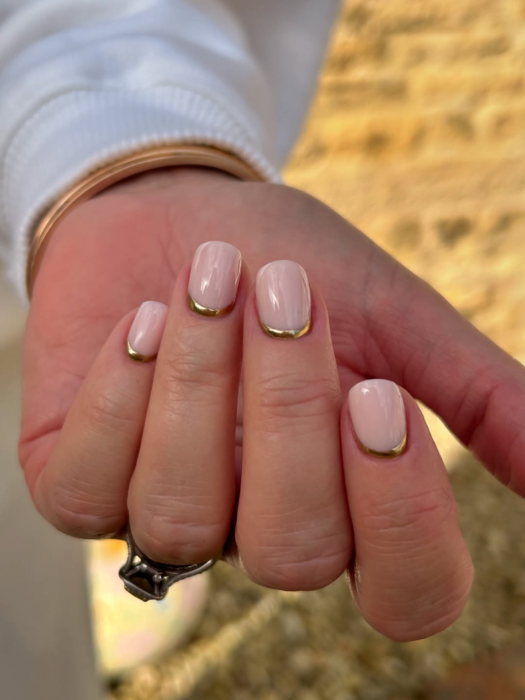 Blush Pink Gold Micro French Short Squoval Nails